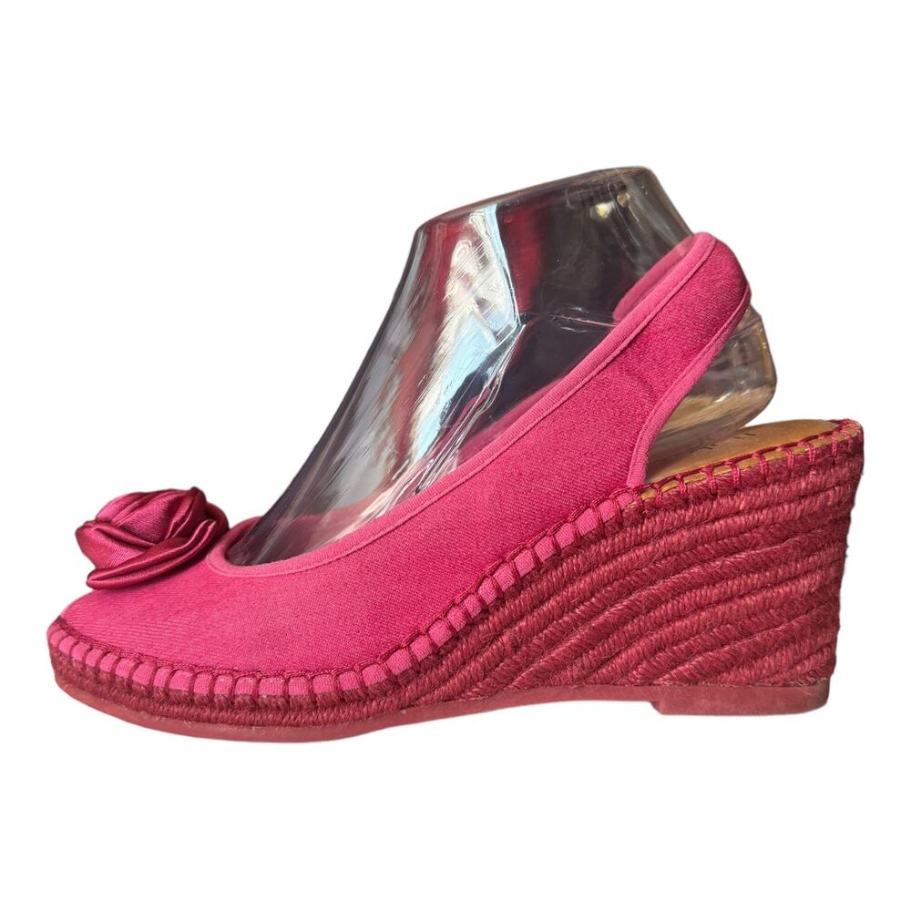 Libby Edelman Curtsy Pink Denim Rosette Wedge peep toe Espadrille size 8.5 - Picture 3 of 16